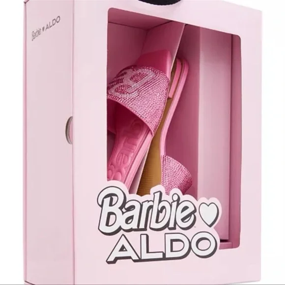 Aldo x Barbie Barbieville Pink Satin Rhinestone Flat Slide Sandals New Woman’s - Picture 2 of 11